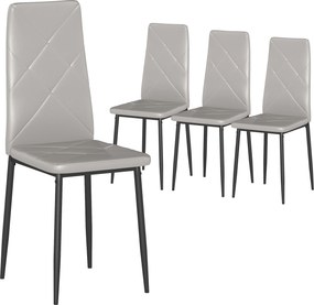 Conjunto de 4 Cadeiras de Sala de Jantar Estofadas em Couro Sintético (MESA NÃO INCLUÍDA) com Encosto Alto e Pés de Aço 41x50x97 cm Cinza