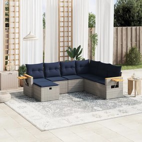 vidaXL 7 pcs conjunto sofás p/ jardim c/ almofadões vime PE cinzento