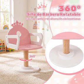 Conjunto de Toucador Infantil com Cadeira e Carrinho Auxiliar, 63 x 35 x 98 cm, Espelho com Iluminação LED de Três Tons, Rosa