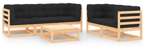 vidaXL 6 pcs conjunto lounge de jardim c/ almofadões pinho maciço