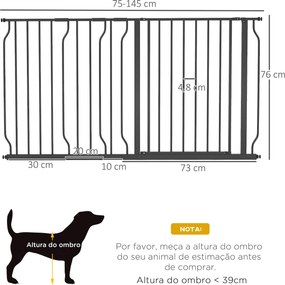 Barreira de Segurança para Cães com 3 Extensões Montagem a Pressão Duplo Bloqueio 75-145x76 cm Preto