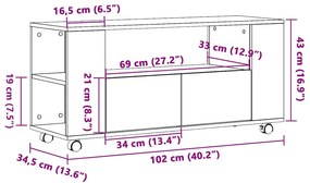 Móvel de TV c/ rodas 102x34,5x43cm deriv. madeira madeira velha