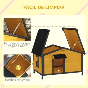Casota para Cães de Madeira Casa para Animais de Estimação com Teto Asfáltico 2 Janelas Porta com Cortina 97x72x65 cm Madeira