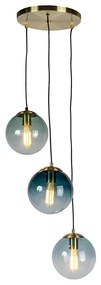 Candeeiro de suspensão Art Deco em latão com vidro azul - Pallon Art Deco
