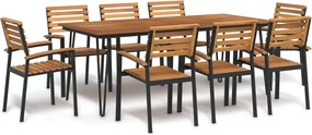 vidaXL Conj. jantar p/ jardim 9 pcs madeira de acácia maciça e metal