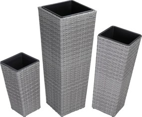Conjunto de 3 vasos de flores em Polyrattan cinzento