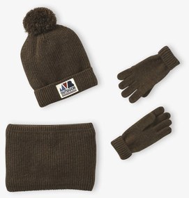 Conjunto  gorro + gola snood + luvas/mitenes «Outdoor», para menino   caqui