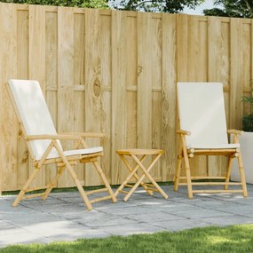 vidaXL 3 pcs conjunto bistrô dobrável c/ almofadões branco nata bambu