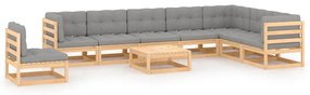9 pcs conjunto lounge de jardim c/ almofadões pinho maciço