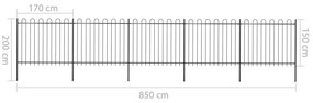 Cerca de jardim com topo em aros 8,5x1,5 m aço preto