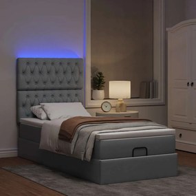 Cama Otomana com colchão &amp; LEDs 80x200cm tecido cinza-claro