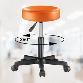 Banco giratória em 360° com rodas em couro sintético Ø35 x 48 x 46-60 cm Laranja