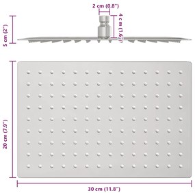 Cabeça de chuveiro retangular 30x20 cm aço inoxidável 304
