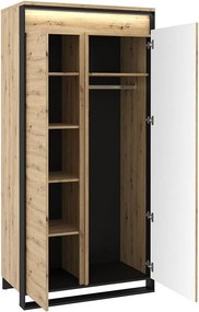 Roupeiro Luliru 126, Carvalho Artisan, Preto, 195x95x50cm, 83 kg, Portas para roupeiro: Com dobradiças, Número de prateleiras: 5, Número de prateleiras: 5