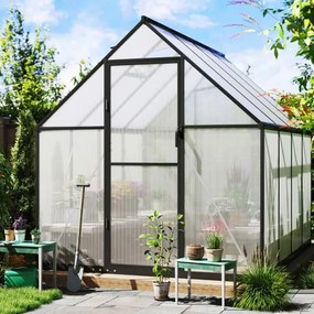 Estufa exterior com cobertura 250 x 190 x 195 cm em PBF, estrutura em liga de alumínio, claraboia ajustável preta