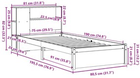 Cama com estante sem colchão 75x190 cm pinho maciço