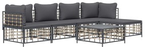 6 pcs conjunto lounge de jardim c/ almofadões vime PE antracite