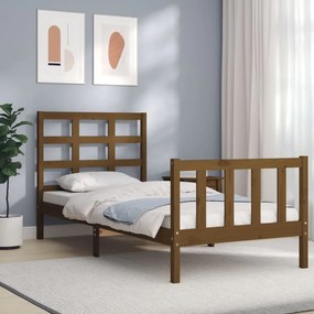 Estrutura cama cabeceira 90x190 cm madeira maciça castanho-mel