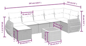 8 pcs conjunto de sofás p/ jardim com almofadões vime PE bege