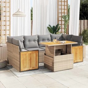 vidaXL 7 pcs conjunto sofás jardim com almofadões vime PE/acácia bege
