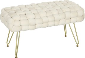 HOMCOM Apoio para os Pés Sala de Estar em Veludo com Pés de Metal e Assento Acolchoado para Dormitório Entrada 76x38x41,5 cm Creme | Aosom Portugal