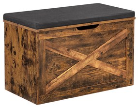 Banco de entrada acolchoado com armazenamento, estilo porta de celeiro. | VASAGLE | 76 x 40 x 48 cm | marrom rústico | LHS056X01.