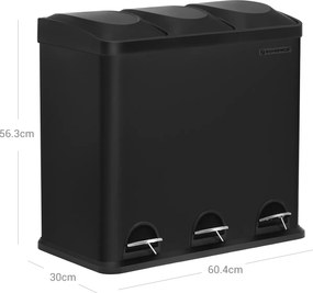 Caixote do lixo para a cozinha com 3 compartimentos 60,4 x 30 x 56,3 cm Preto