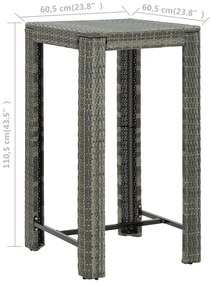 Mesa de bar para jardim 60,5x60,5x110,5 cm vime PE cinzento