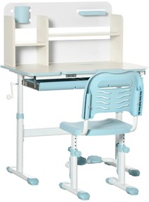 HOMCOM Conjunto de Secretária e Cadeira para Crianças com Altura Ajustável e Bancada Inclinável 80x52x88x109cm e 35,5x44,5x66-80cm Azul