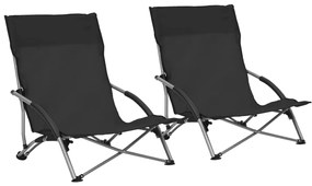 Cadeiras de praia dobráveis 2 pcs tecido preto
