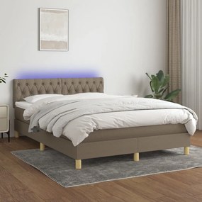 Cama box spring colchão/LED 140x190cm tecido cinza-acastanhado