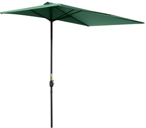 Outsunny Chapéu de Sol Semicircular 230x130x245 cm Chapéu de Sol para Parede com Manivela Proteção UV 30+ e Mastro Metálica Ø38 mm Verde