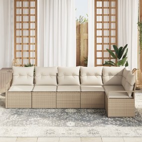 Conjunto de Sofá de Jardim de 6 Peças com Almofadas Bege Polyrattan