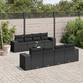 9 pcs conjunto de sofás p/ jardim c/ almofadões vime PE preto
