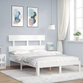 Estrutura de cama com cabeceira 140x200cm madeira maciça branco