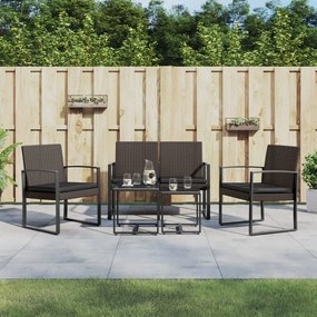 vidaXL 5 pcs conjunto jantar p/ jardim c/ almofadões vime PP castanho