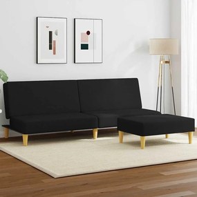 vidaXL Sofá-cama de 2 lugares com apoio de pés tecido preto