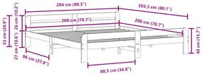 Cama sem colchão 200x200 cm pinho maciço castanho-mel