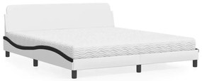 Cama com colchão 180x200 cm couro artificial preto e branco