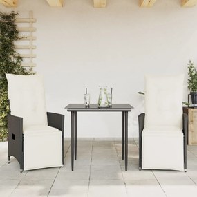 Cadeiras de jardim reclináveis c/ almofadões 2pcs vime PE preto