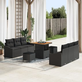Conjunto de Sofás de Jardim vidaXL com Almofadas Preto Rattan Sintético Acácia