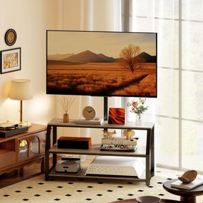 Móvel de televisão  110 x 43 x 150 cm, com suporte para televisores até 72 polegadas, com 2 prateleiras abertas, cinzento, preto