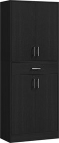 HOMCOM Buffet alto armário de cozinha 4 portas 2 armários e 1 gaveta central altura 180 cm com 2 prateleiras reguláveis preto | Aosom Portugal