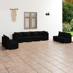 vidaXL 8 pcs conjunto lounge de jardim c/ almofadões vime PE preto