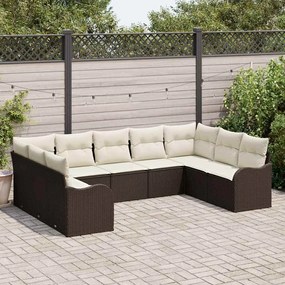 Conjunto de Sofá de Jardim vidaXL 9 Peças com Almofadas Castanho Rattan Poliéster