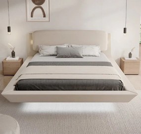 Cama de Casal Flutuante Beatrice com Colchão – 160x200 cm – Bege – LED
