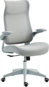 HOMCOM Cadeira de Escritório Ergonómica com Suporte Lombar e Apoios de Braços 3D Dobráveis Função de Basculante 64x65x108-118 cm Cinzento | Aosom Portugal