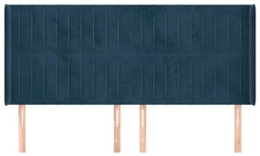 Cabeceira cama c/ abas veludo 203x16x118/128 cm azul-escuro