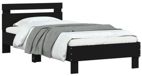 Estrutura de cama c/ cabeceira e luzes LED 90x190 cm preto