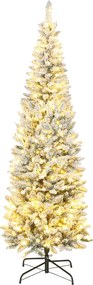 HOMCOM Árvore de Natal Estreita e Alta 210 cm Nevada com Luzes LED Bicolores 11 Modos de Iluminação 687 Ramos Suporte Metálico Verde | Aosom Portugal
